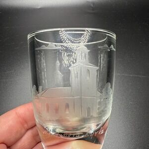 Vintage Etched Glass with‎ Church Scene and Clouds